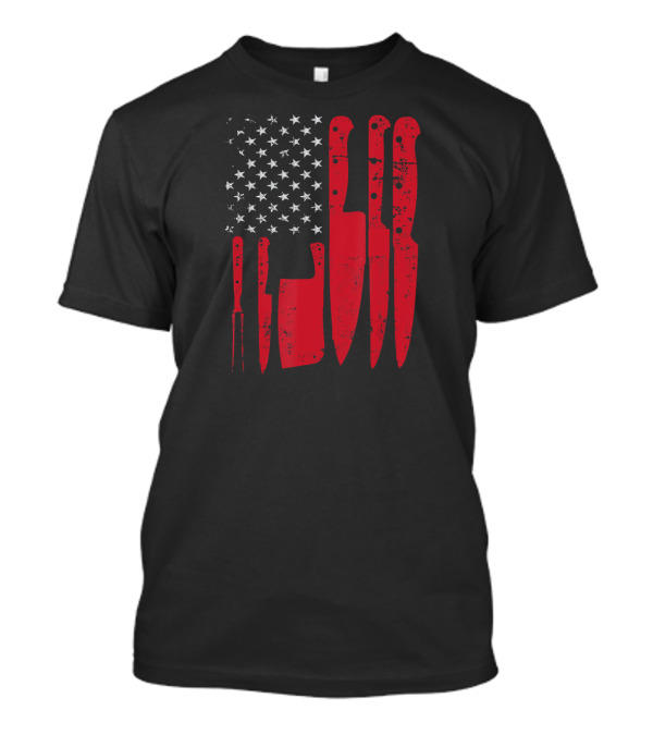 American Flag Stars And Red Butcher Knife Set T-Shirt
