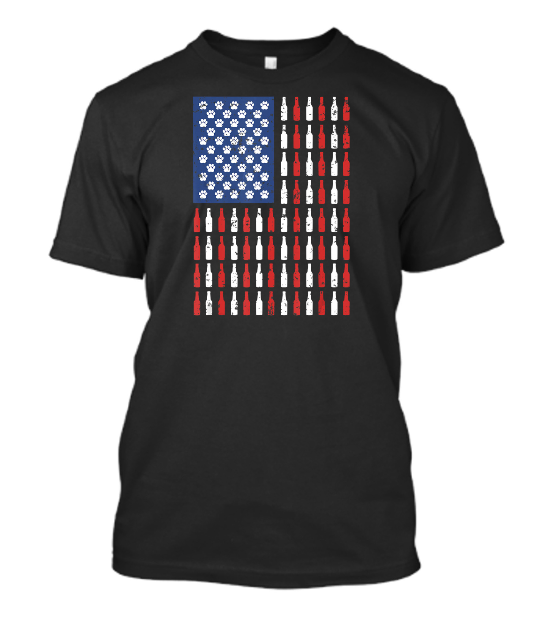 American Flag USA Dog Paw Beer Bottles Patriotic T-Shirt