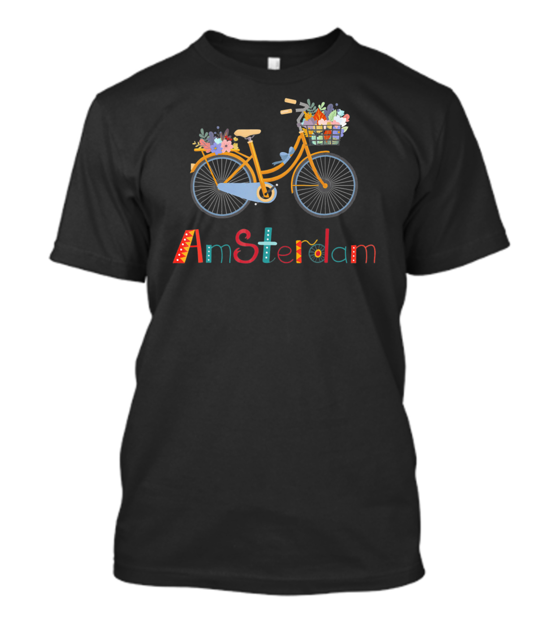 Amsterdam Colorful Bicycle With Flower Basket T-Shirt