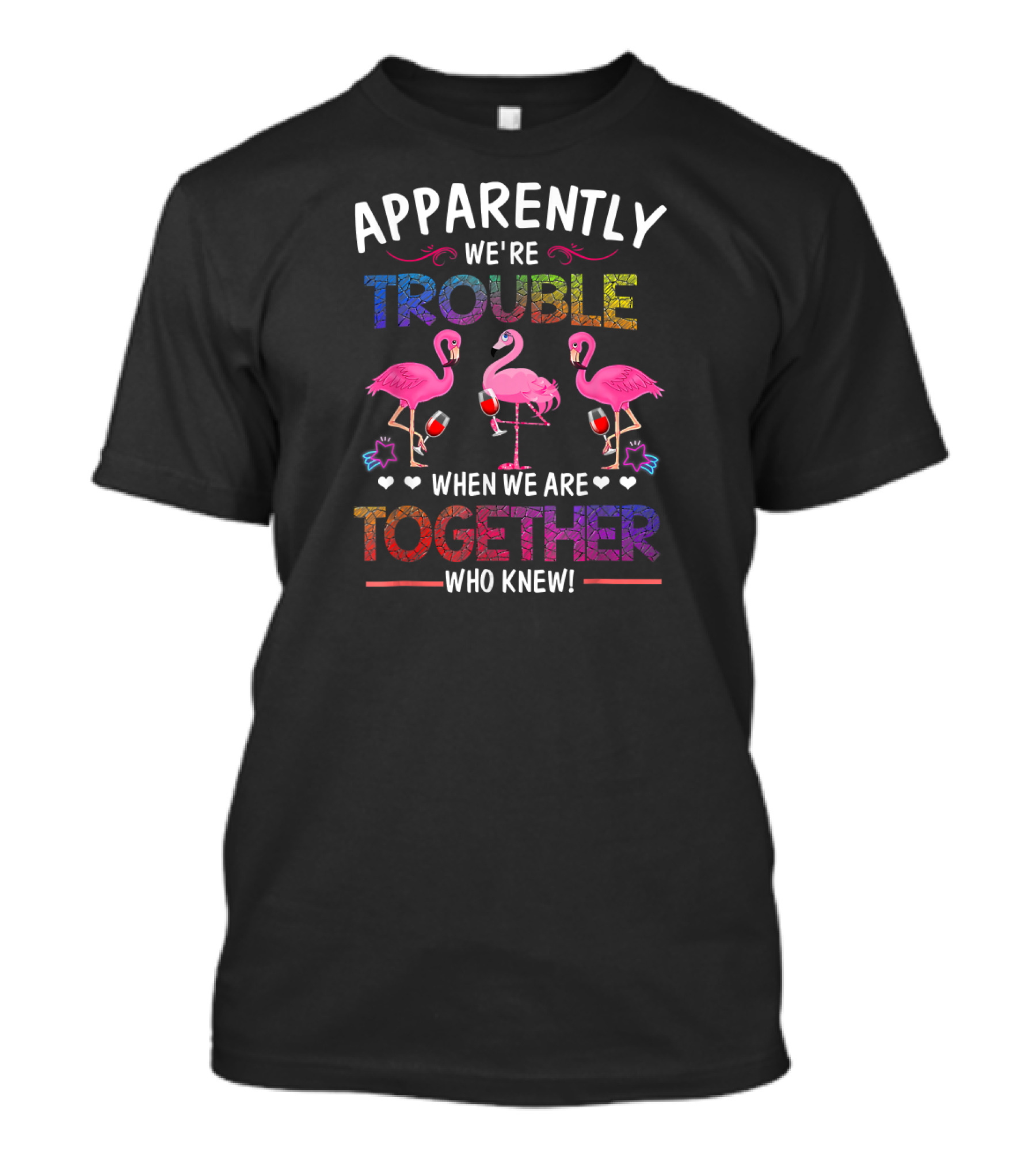 Apparently We're Trouble When We Are Together Flamingos Wine Who Knew T-Shirt