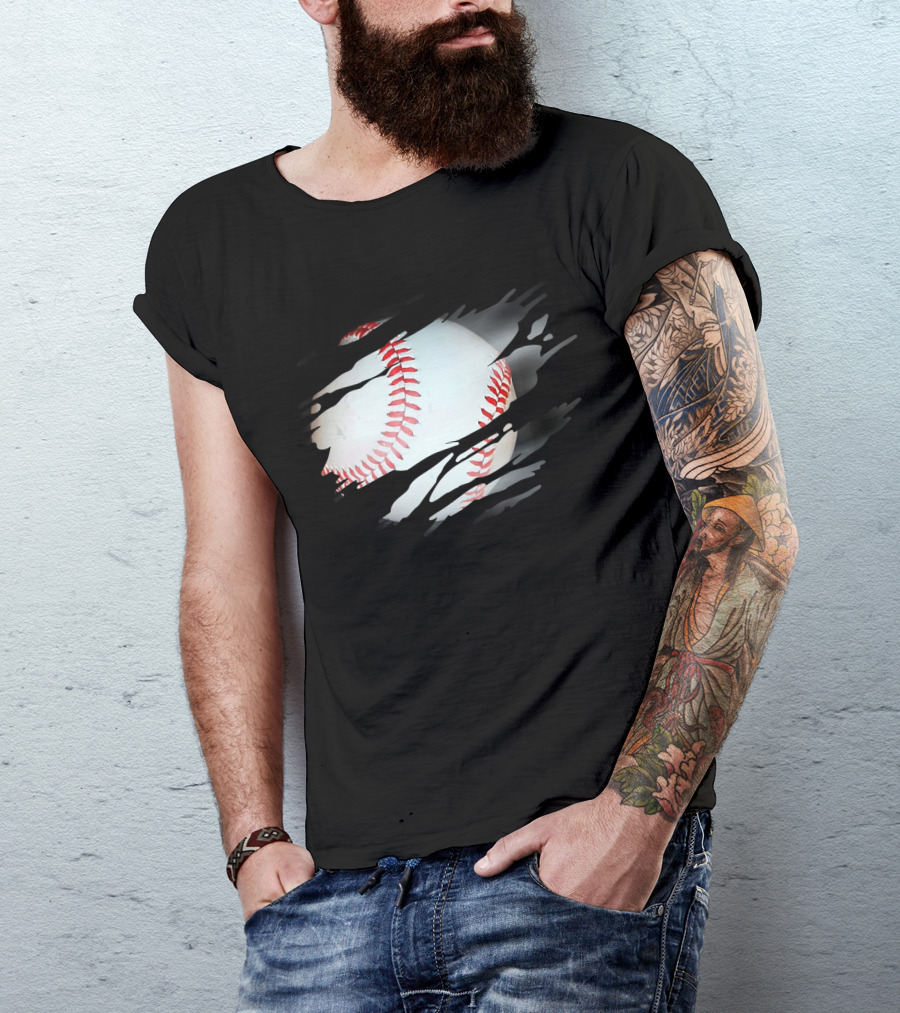 Ripped Baseball Fan Sports Play Graphic球 T-Shirt