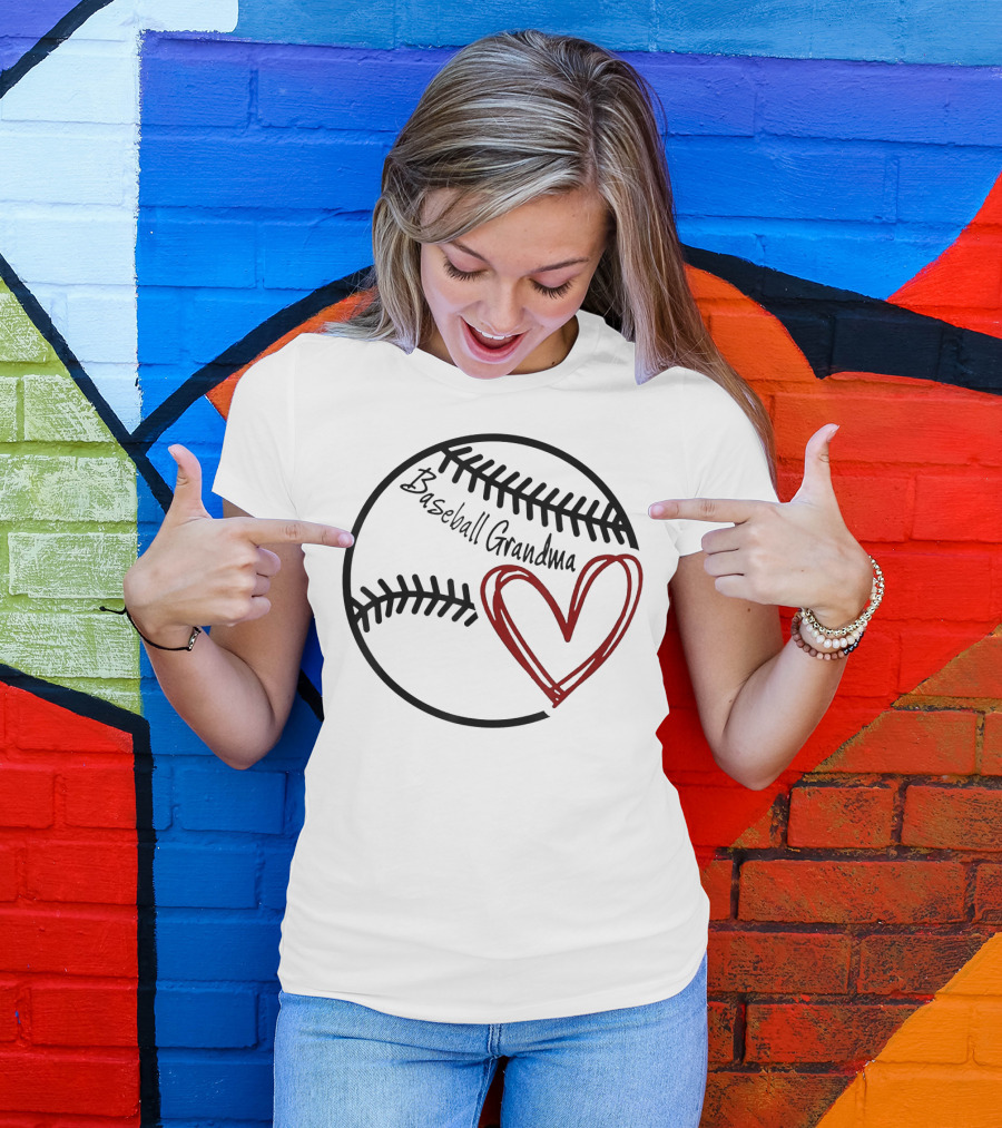 Baseball Grandma Heart On Baseball Stitching T-Shirt