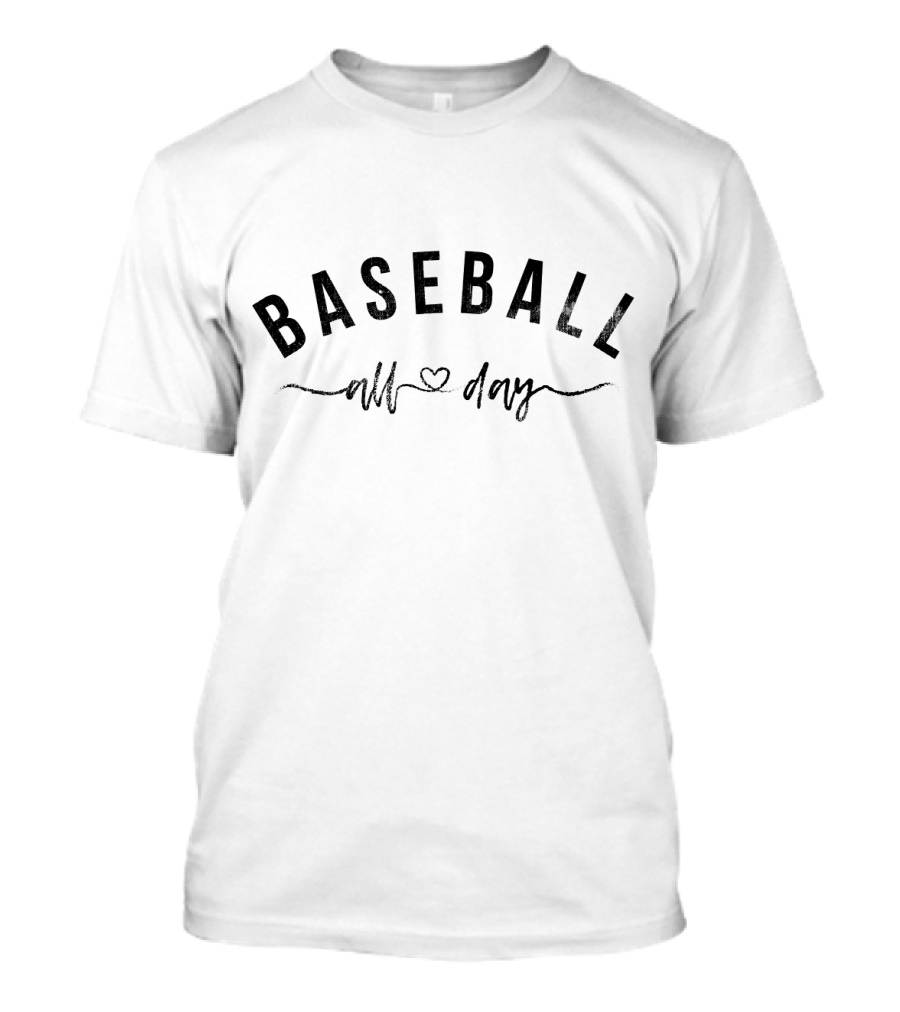 BASEBALL All Day Distressed Text Heart T-Shirt