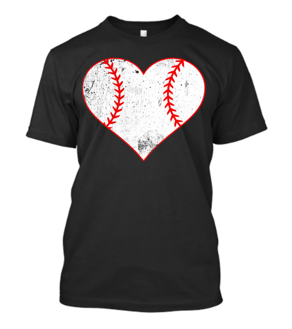 Baseball Distressed Heart Ball Red Stitching T-Shirt