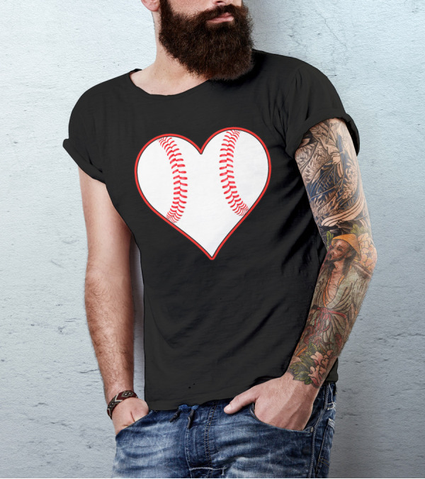 Heart Shaped Baseball Stitching Player Coach Fan T-Shirt