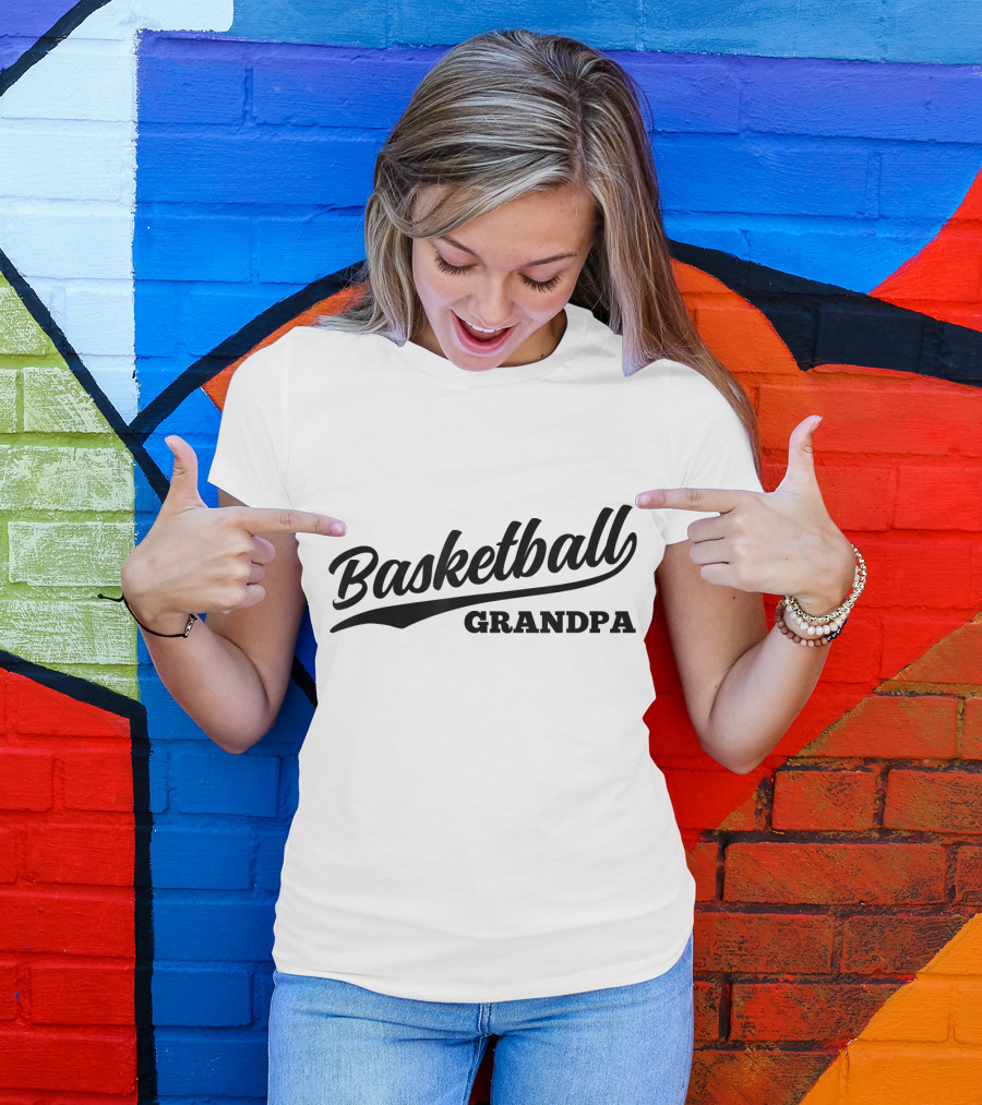 Basketball Grandpa Retro 1970s Cursive T-Shirt