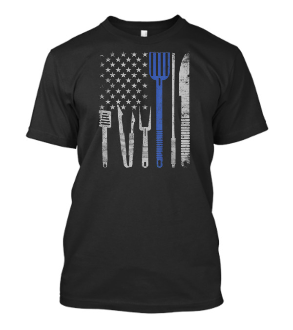 USA Flag BBQ Grill Tools Chef Cooking Pork T-Shirt