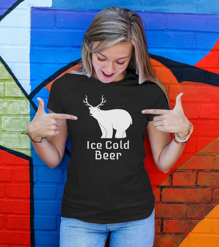 Ice Cold Beer Polar Bear With Antlers T-Shirt