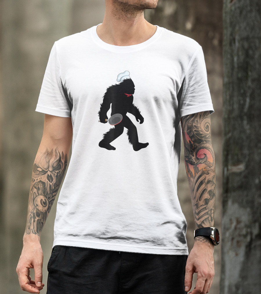 Bigfoot Sasquatch Chef Frying Pan Kitchen T-Shirt