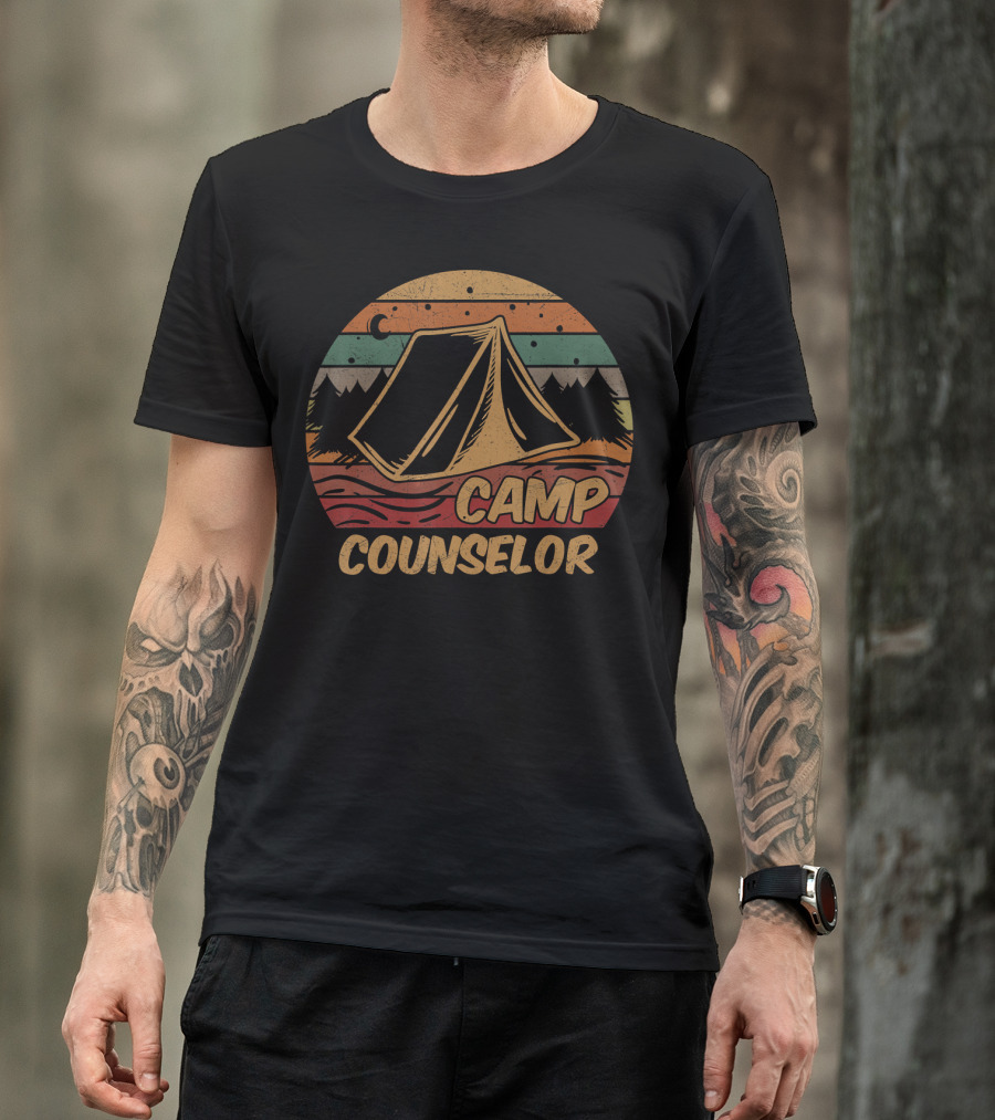 Camp Counselor Retro Tent And Forest Scene T-Shirt