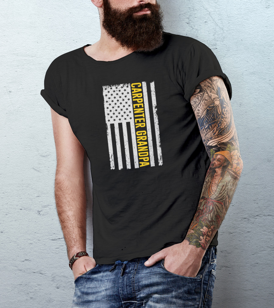 Carpenter Grandpa USA Flag 4th Of July Patriotic T-Shirt
