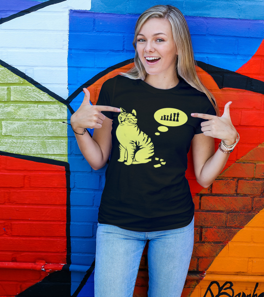 Cat Lover Chess-Playing Cat In Deep Thought With Chess Pieces T-Shirt