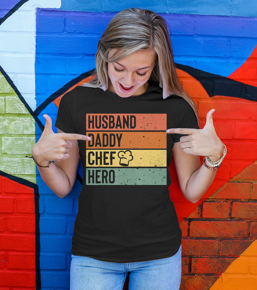 Husband Daddy Chef Hero Vintage Stripes With Chef Hat T-Shirt