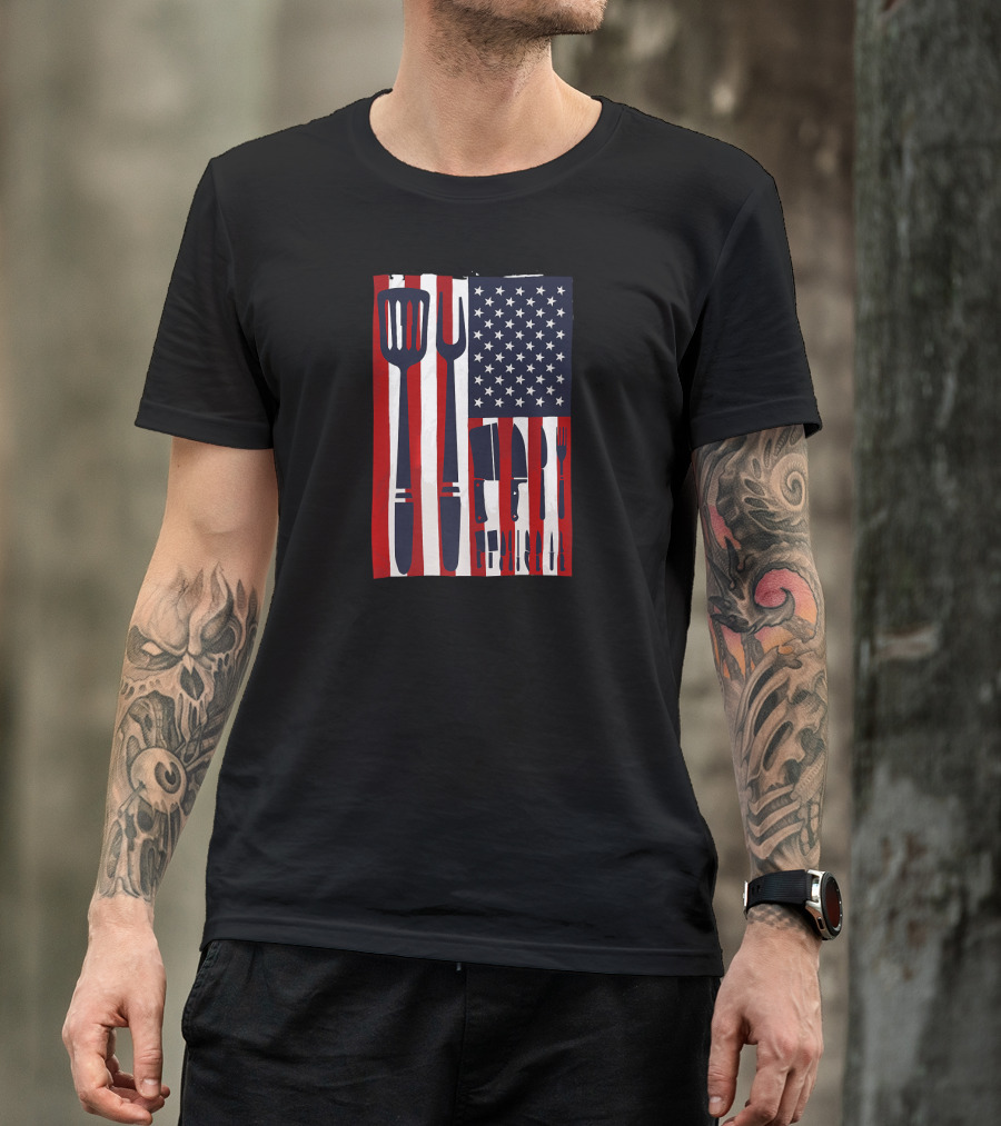 Chef Knives USA Flag Patriotic Cook America T-Shirt