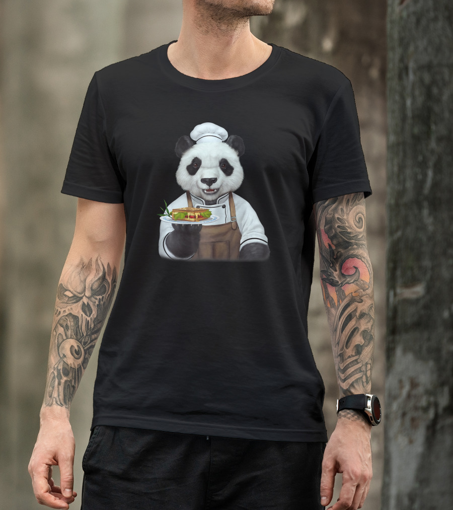 Chef Panda Bear With Animal Face Cooking Dish T-Shirt