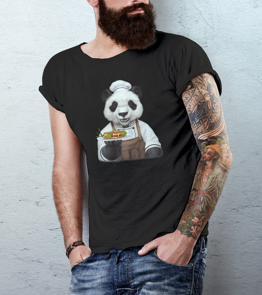 Chef Panda Bear With Animal Face Cooking Dish T-Shirt