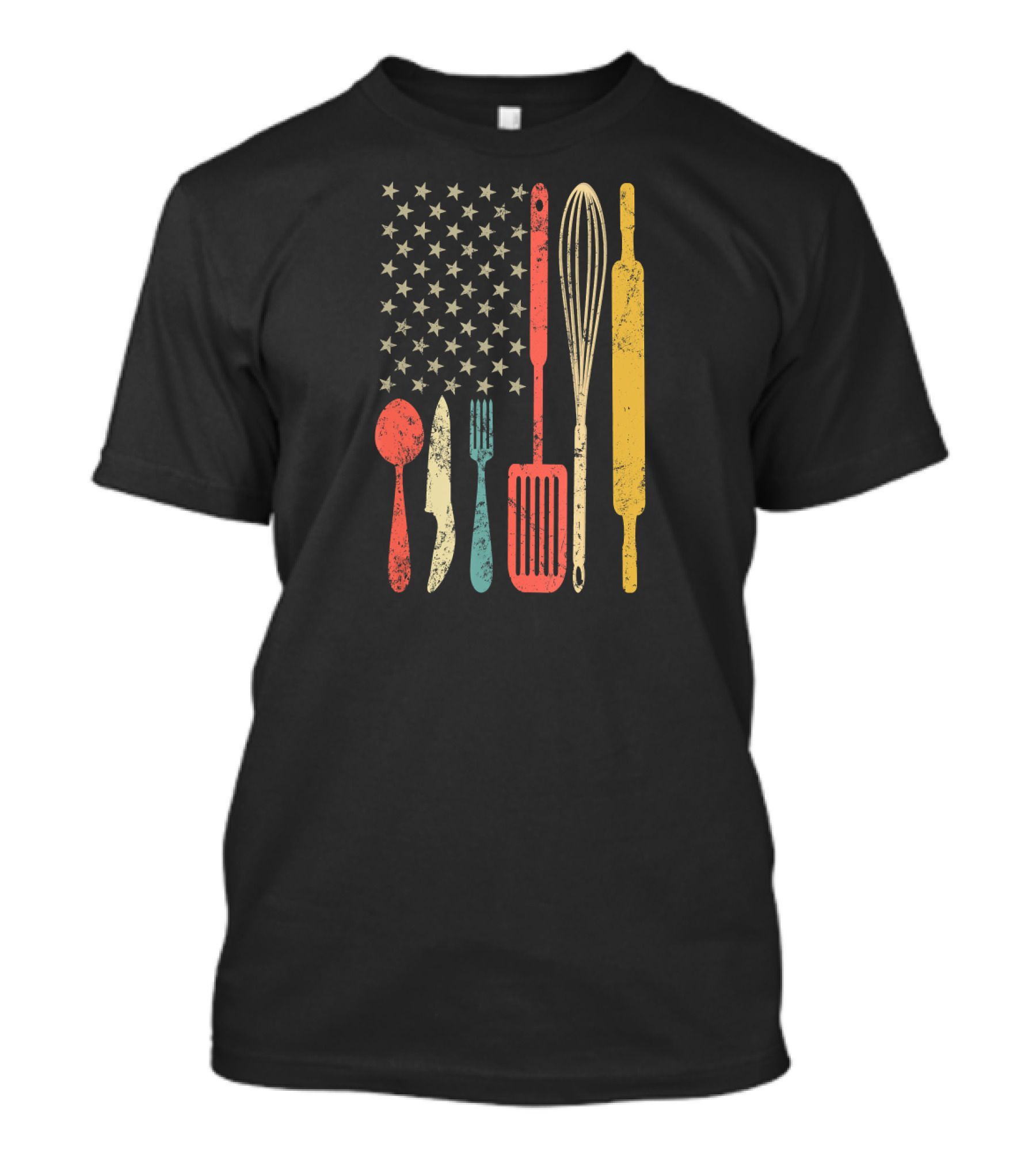 Chef Patriotic Vintage USA Flag Cooking Utensils American Pride T-Shirt