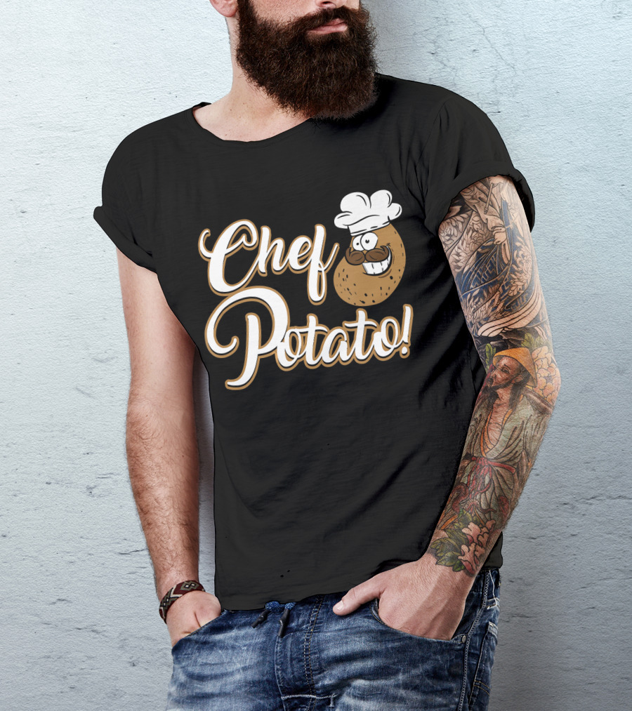 Chef Potato Funny Cooking Cook With Smiling Mustached Character T-Shirt