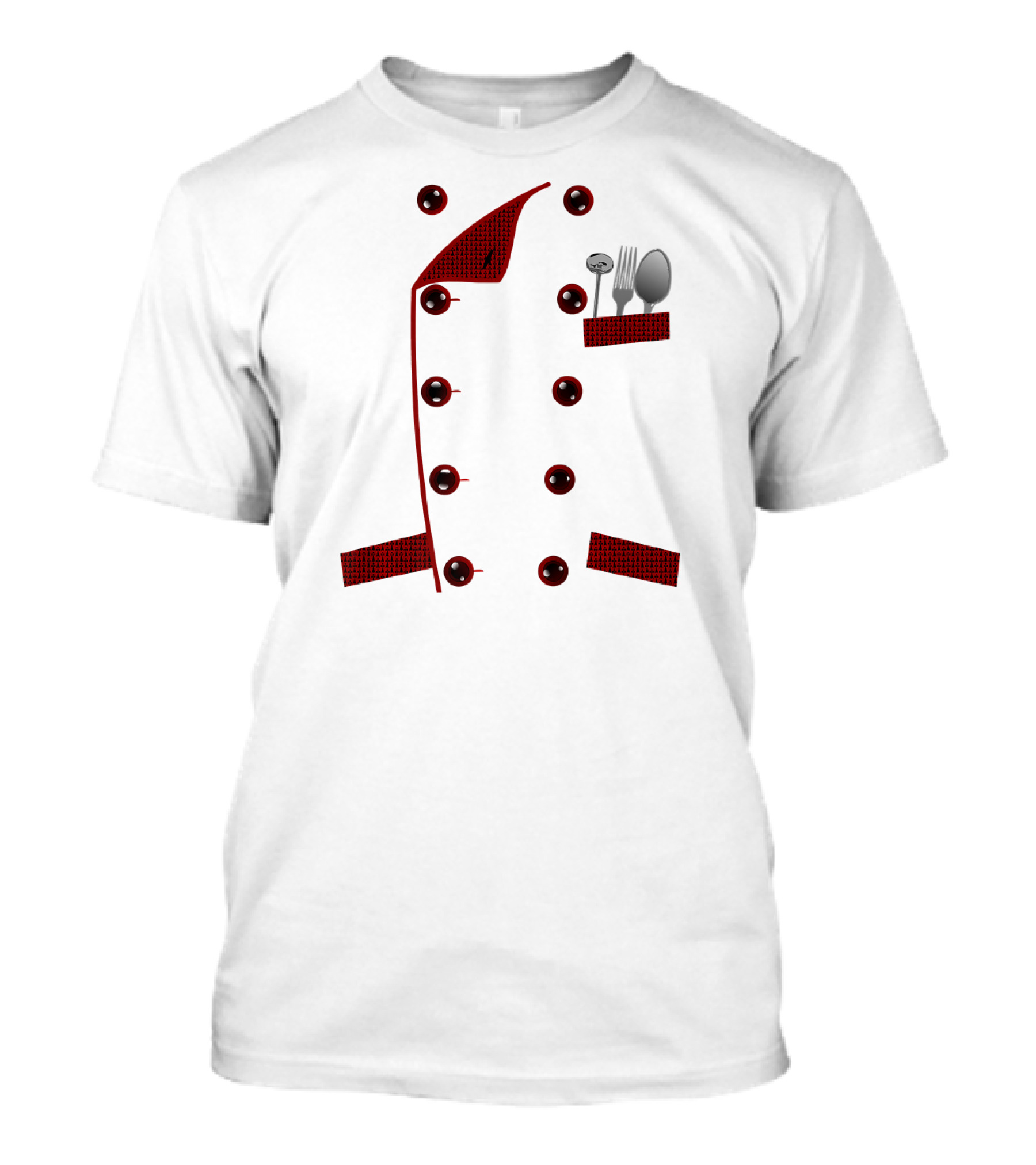 Chef Cook Funny Foodie Faux Uniform Red Buttons Pocket Cutlery T-Shirt