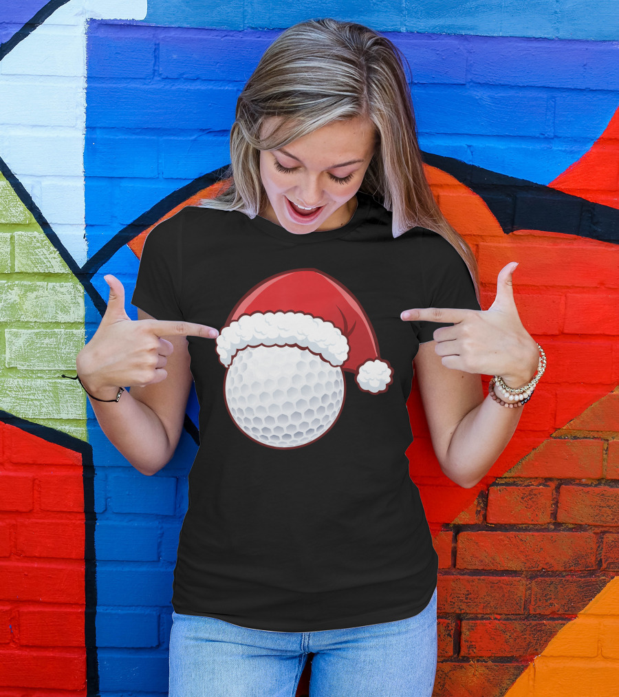 Santa Hat Golf Ball Christmas T-Shirt