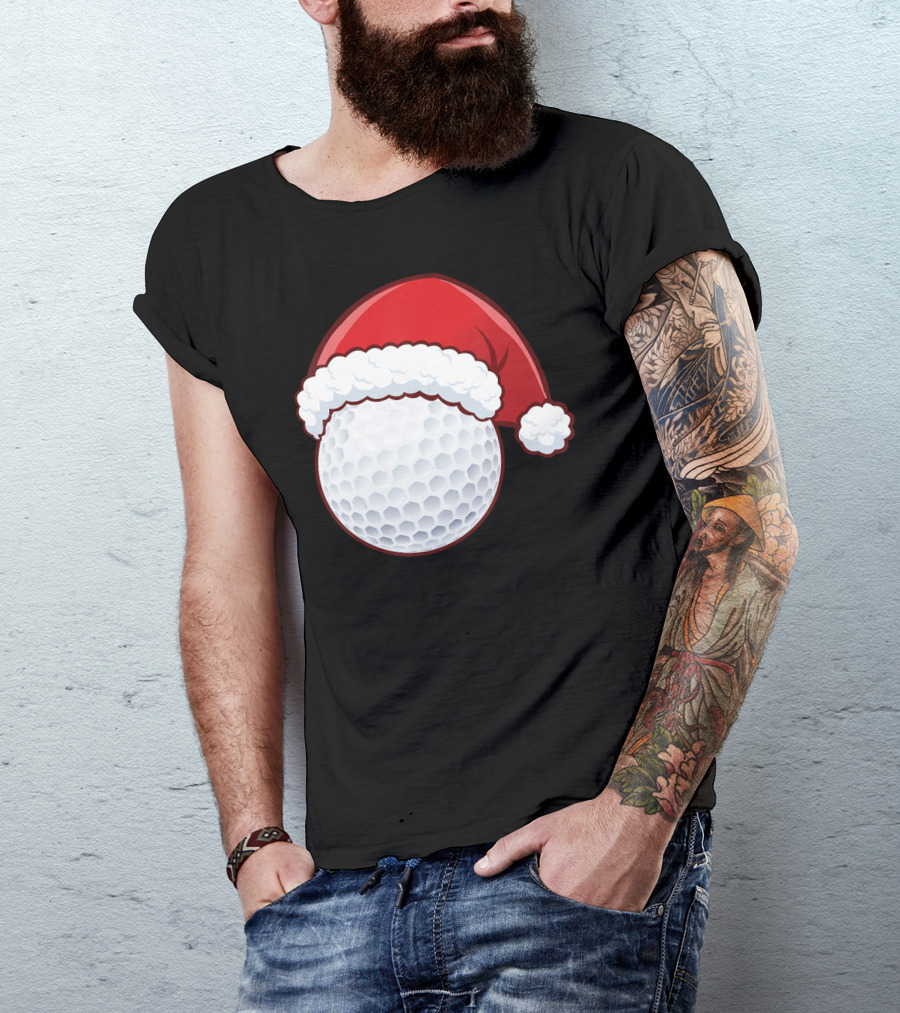 Santa Hat Golf Ball Christmas T-Shirt