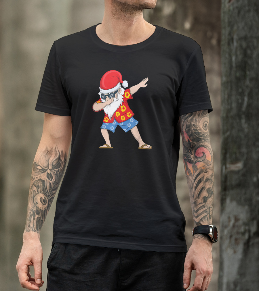 Christmas In July Hawaiian Dabbing Santa Summer Holiday T-Shirt
