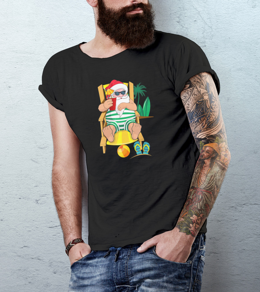 Christmas In July Santa Beach Hawaii Summer Fun T-Shirt