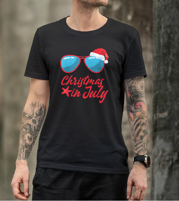 Christmas In July Santa Hawaiian Summer Sunglasses T-Shirt