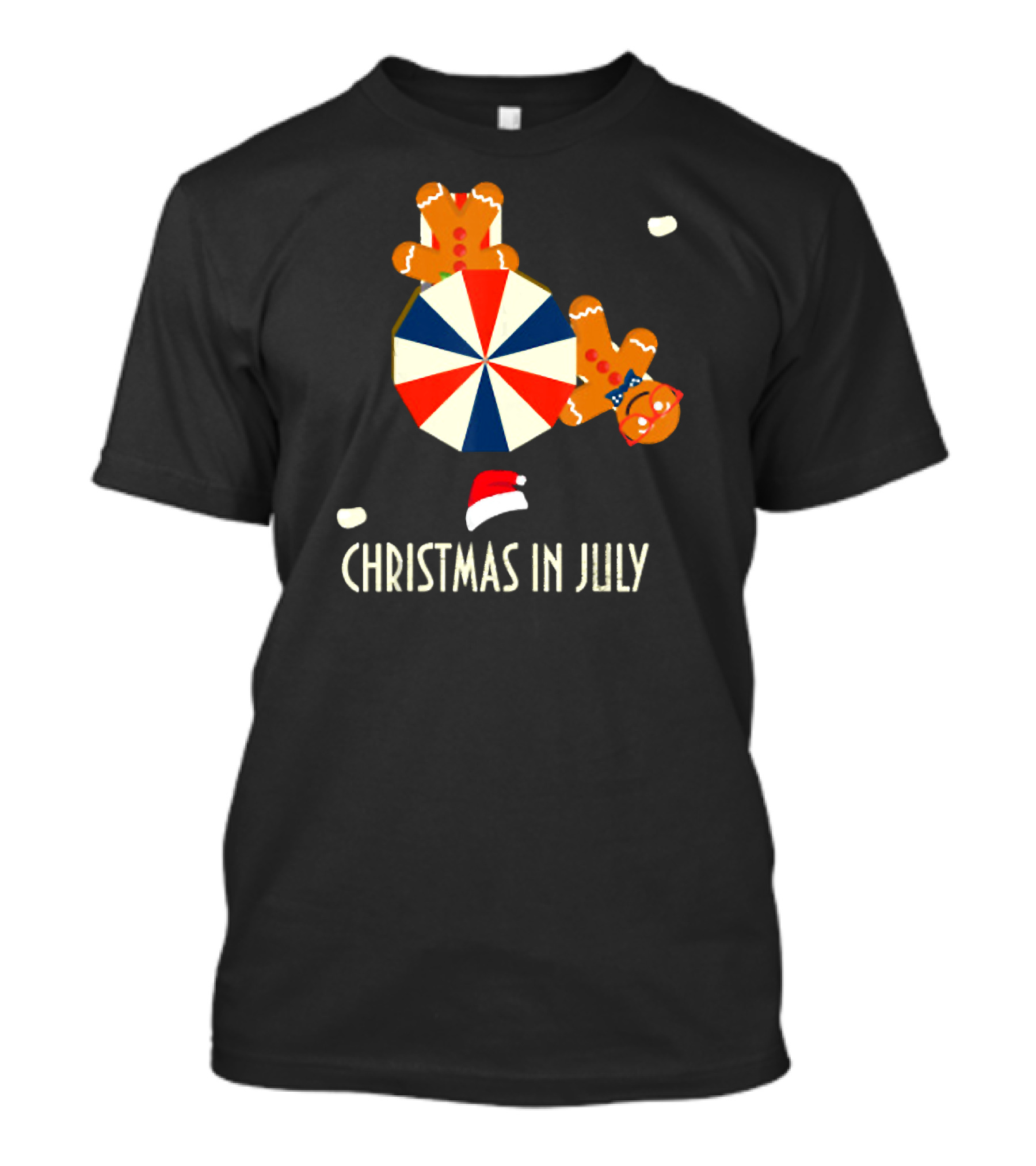 Christmas In July Gingerbread Man Beach Umbrella Santa Hat T-Shirt