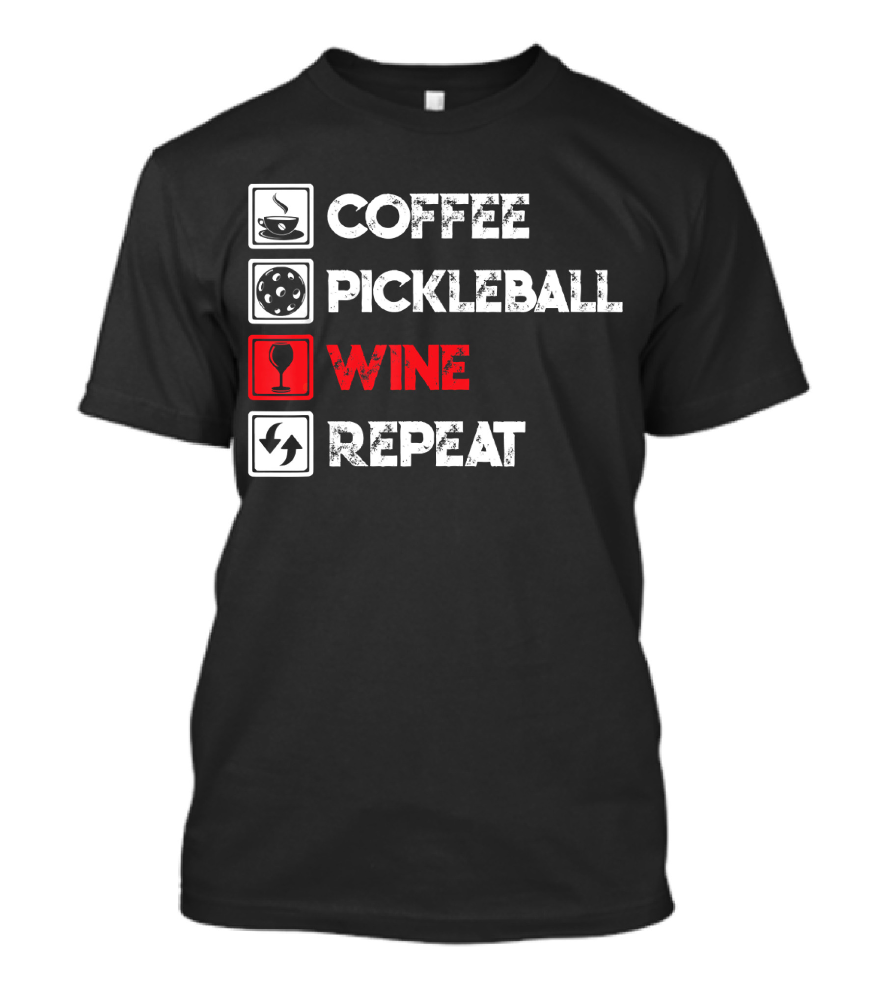 Coffee Pickleball Wine Repeat Icons T-Shirt