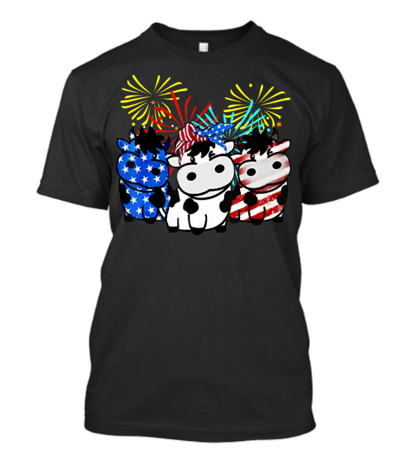 Cow American Flag Colors Firework Cow Trio T-Shirt
