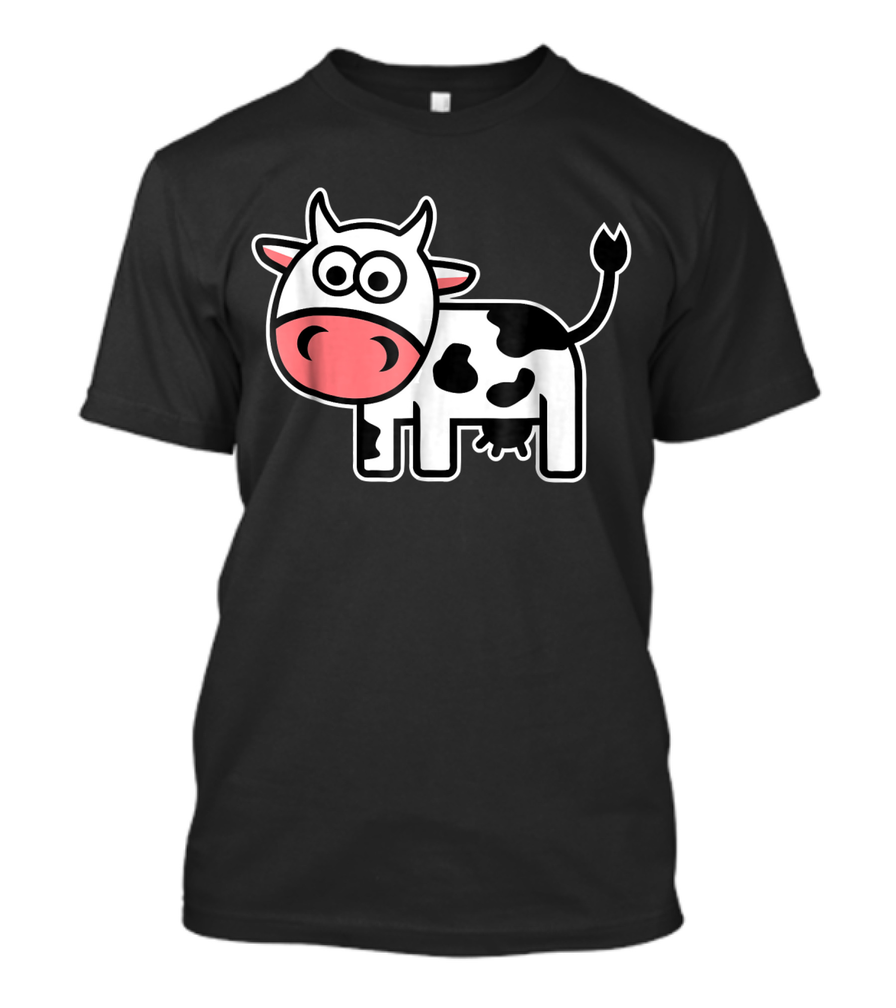 Cute Comic Cow Cartoon With Big Eyes And Spotted T-Shirt