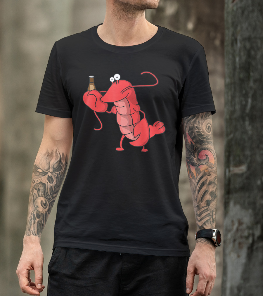 Cute Funny Lobster Drinking Beer Seafood Ocean T-Shirt