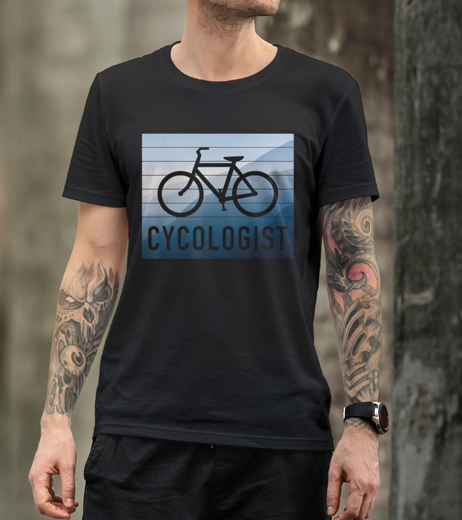Cycologist Bicycle Silhouette On Mountain Background T-Shirt