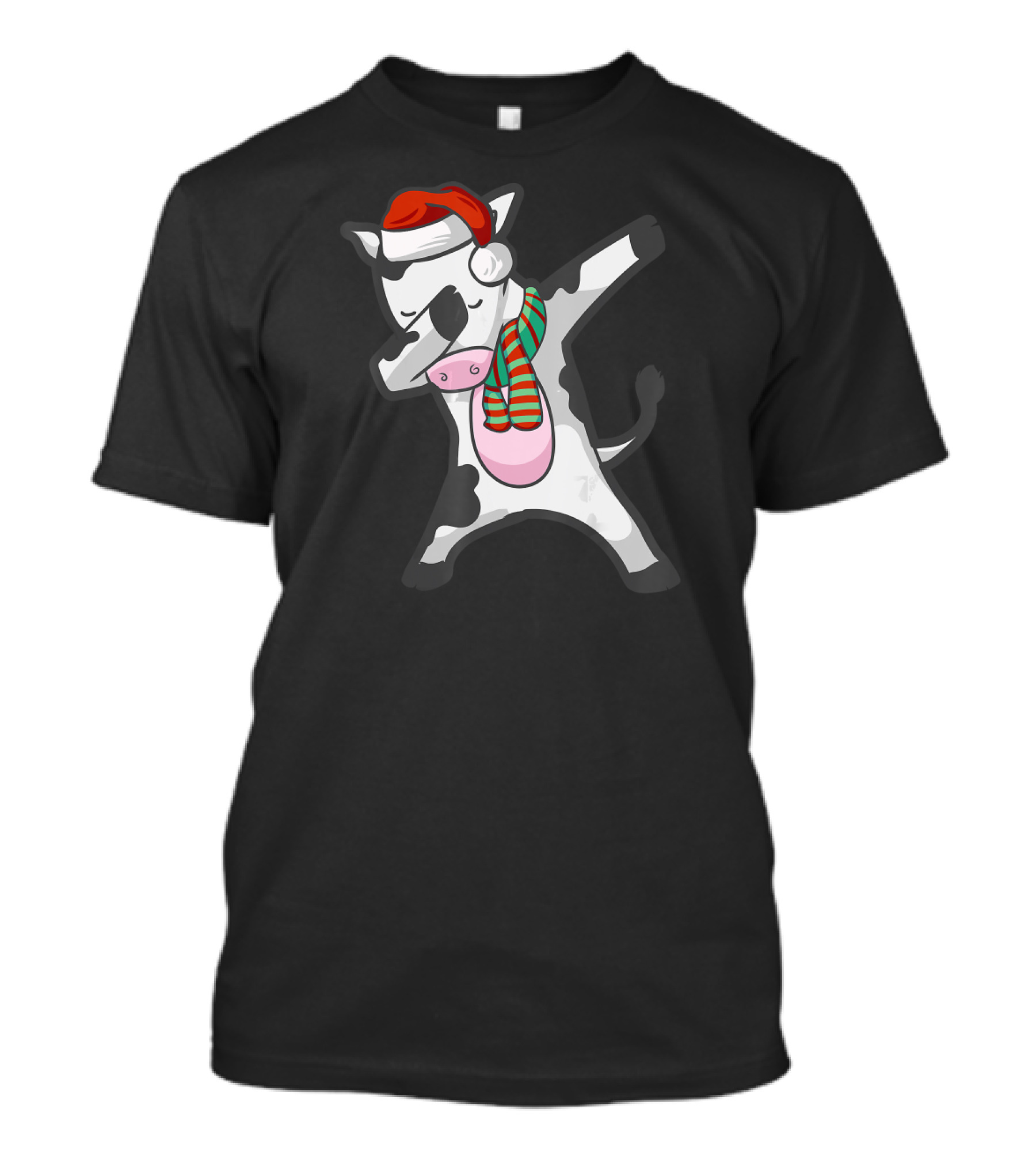 Dabbing Cow Calf With Santa Hat And Christmas Scarf T-Shirt