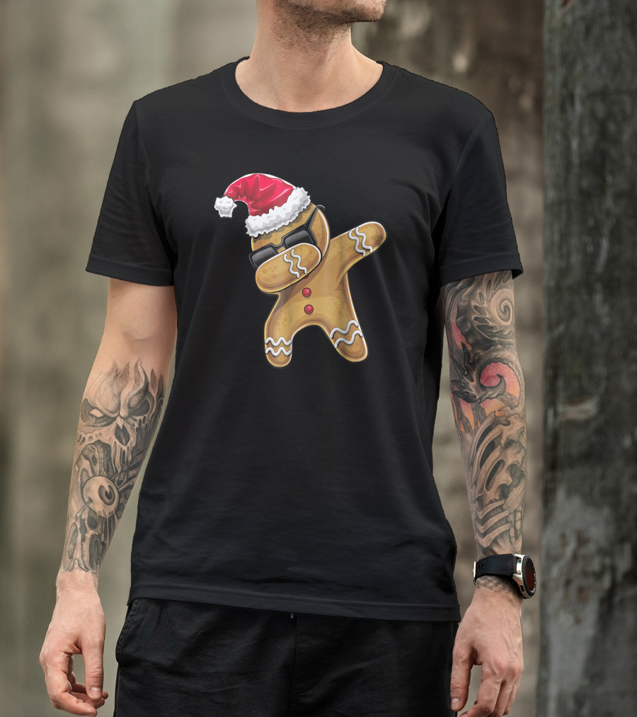Gingerbread Man Dabbing Santa Christmas Baking T-Shirt