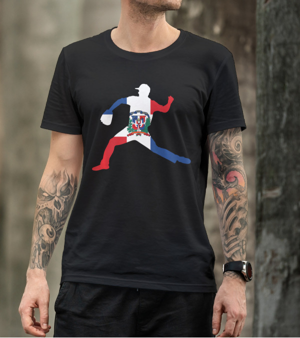 Dominican Republic Flag Baseball Pitcher T-Shirt
