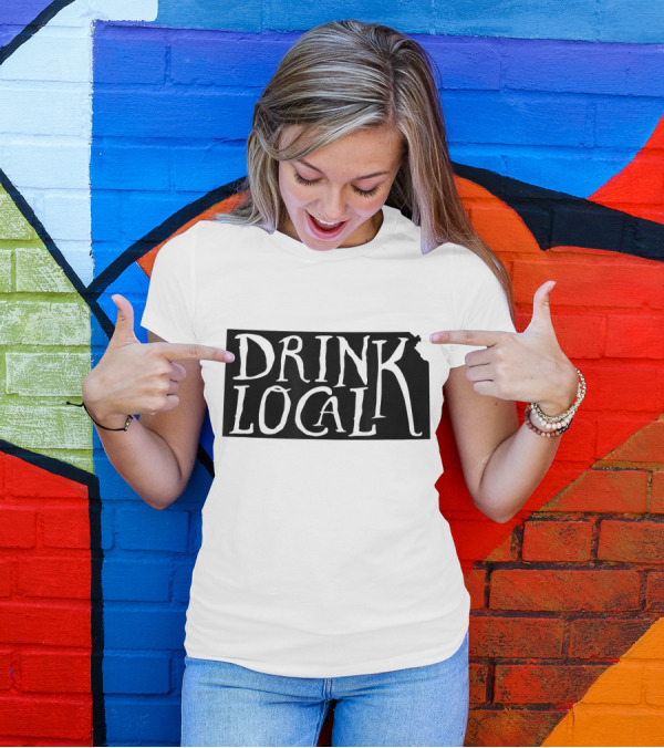 Drink Local Kansas State Outline T-Shirt