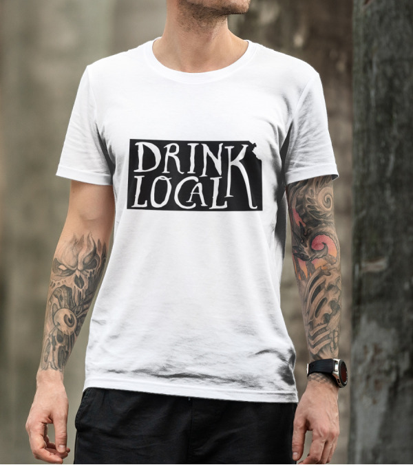 Drink Local Kansas State Outline T-Shirt