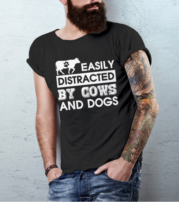 Easily Distracted By Cows And Dogs Paw Prints T-Shirt