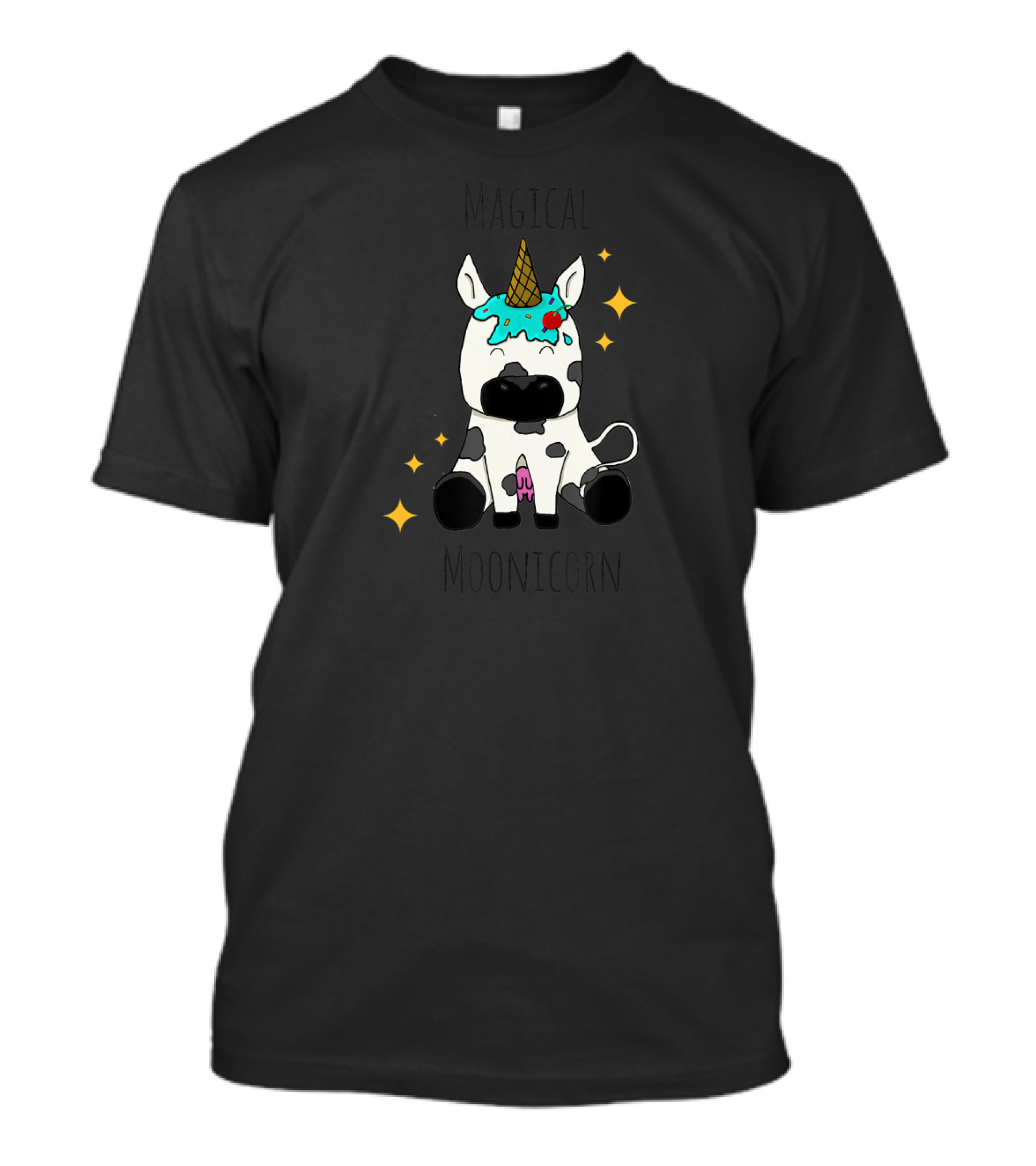 Magical Moonicorn Funny Cow With Ice Cream Horn And Stars T-Shirt