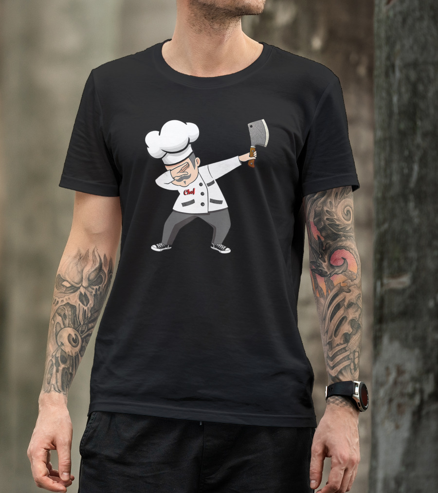 Dabbing Chef With Cleaver Funny Dab Chef Dad T-Shirt
