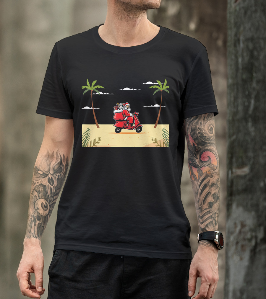 Funny Santa Ride The Motorcycle Beach Adventure T-Shirt