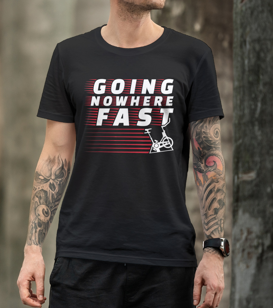 Funny Spin Class Going Nowhere Fast Indoor Cycling Stationary Bike Racing Stripes T-Shirt