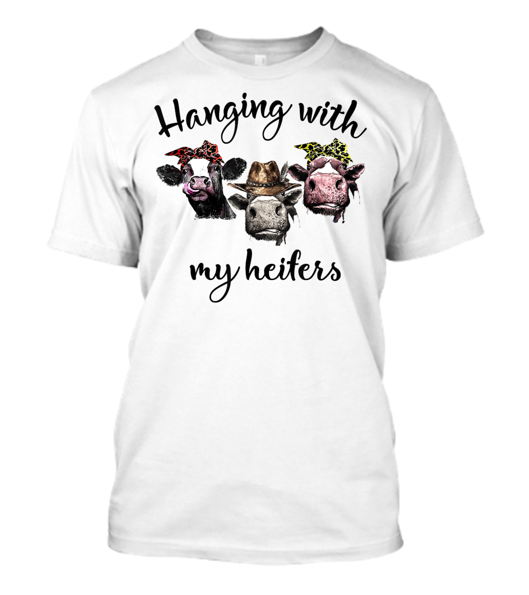 Hanging With My Heifers Cow Trio With Colorful Bandanas And Cowboy Hat T-Shirt