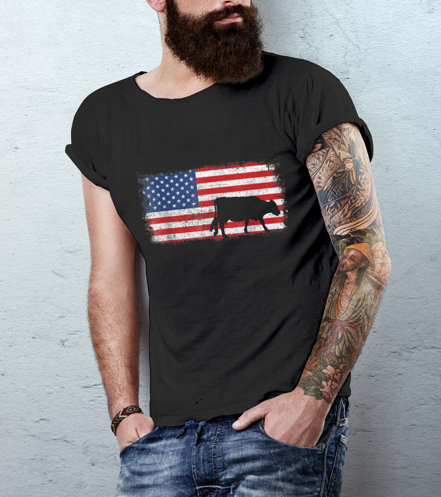 HEREFORD COW American Flag Silhouette USA Patriotic T-Shirt