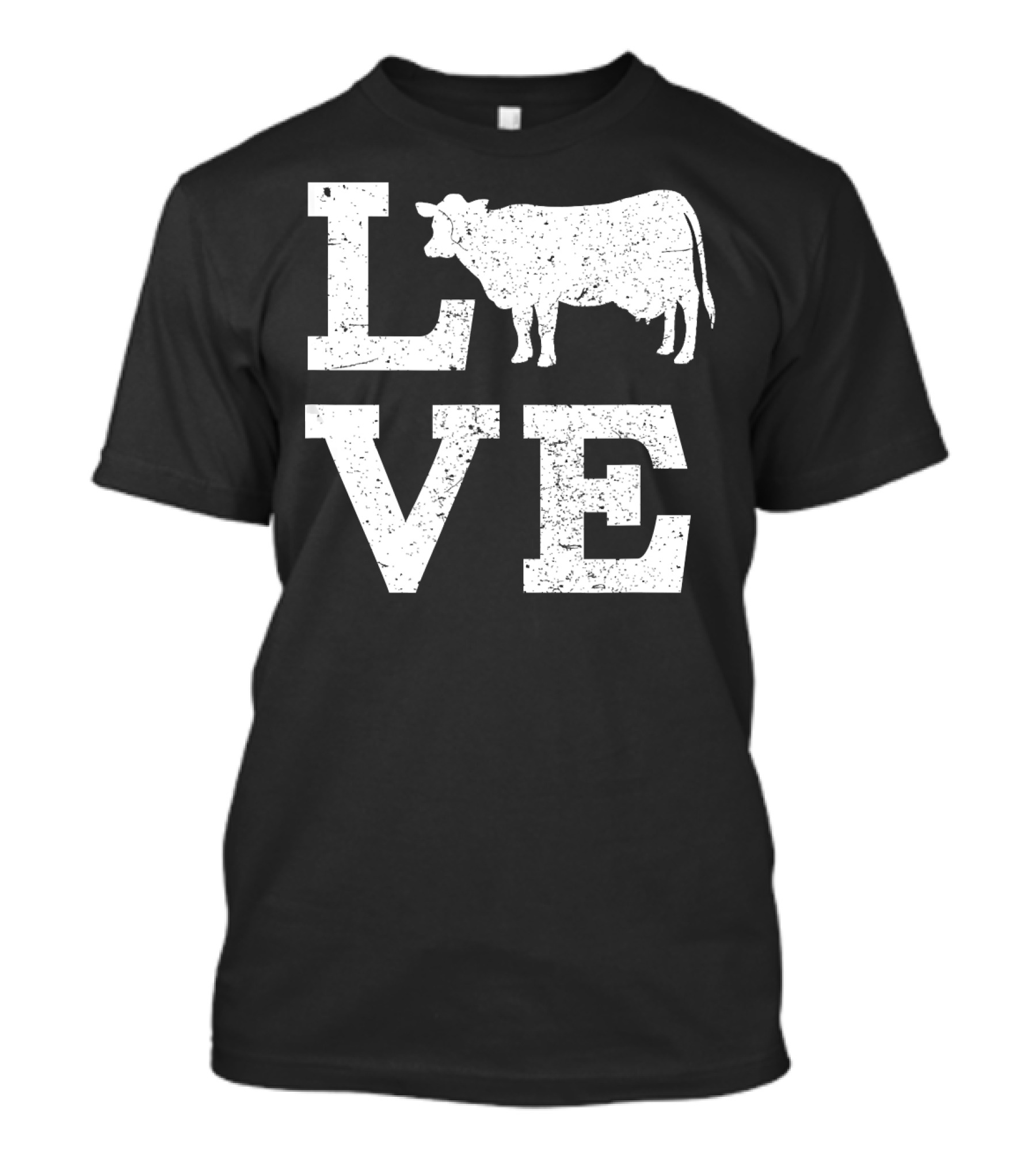 I Love Cow Typography Design With Distressed Look T-Shirt