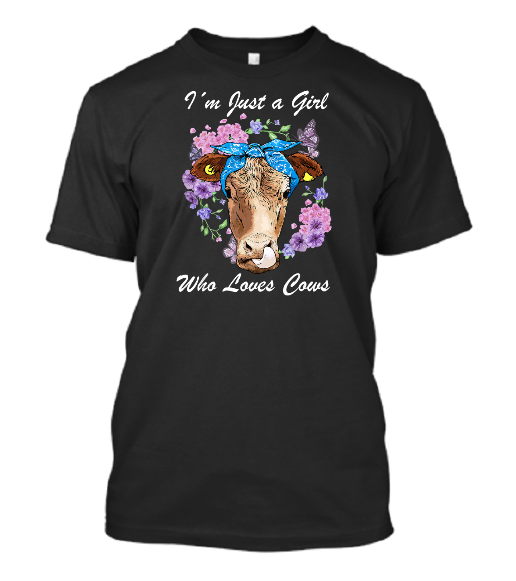I'm Just A Girl Who Loves Cows Floral Bandana Butterfly T-Shirt