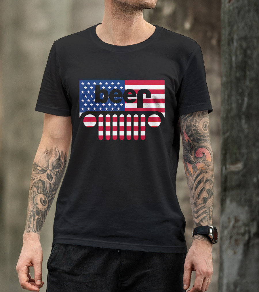 Jeep Beer Funny American Flag Jeep American Flag Beer T-Shirt