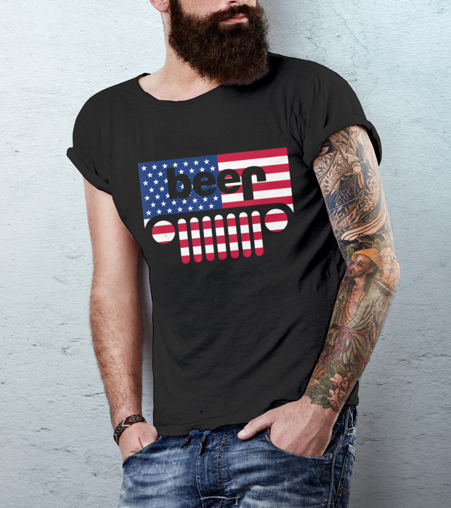 Jeep Beer Funny American Flag Jeep American Flag Beer T-Shirt